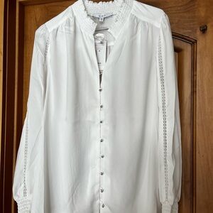 White Button-Up Blouse with Lace Details
